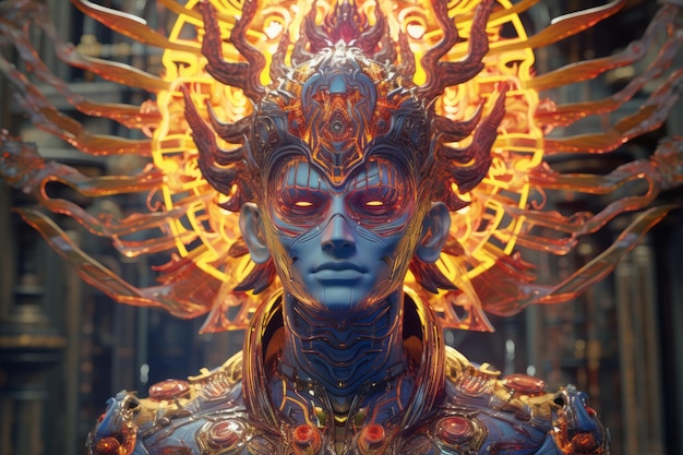 uma imagem de uma mulher com olhos azuis e uma coroa na cabeça