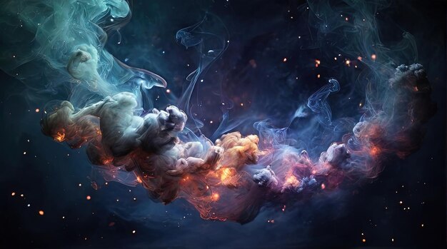 uma imagem de uma nebulosa com as palavras fogo sobre ele