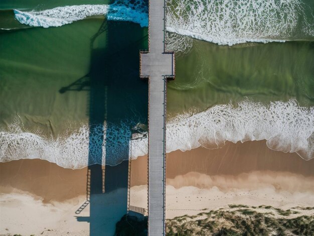 Foto uma imagem de uma praia com uma onda quebrando na praia