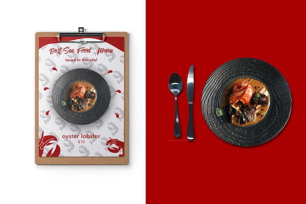 uma imagem de uma tigela de sopa e um menu para um restaurante