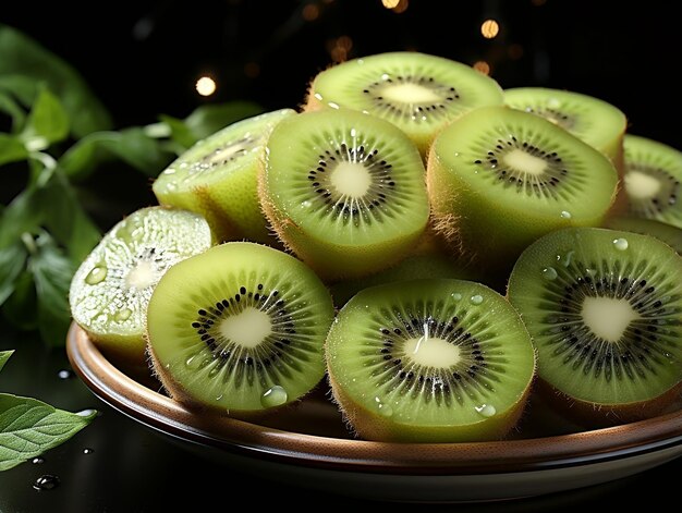 Uma imagem de várias fatias de kiwi