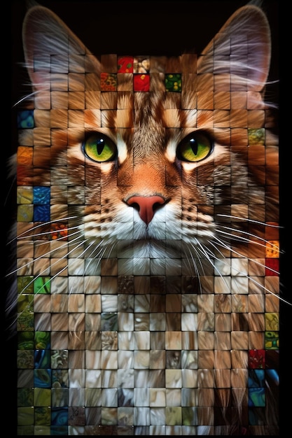 Uma imagem de vitral de um gato com a palavra gato nele