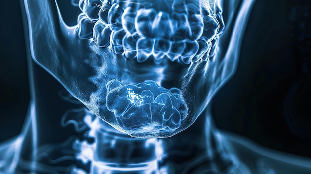 Uma imagem detalhada de raios-X da glândula tireóide responsável pela regulação de energia posicionada na parte inferior do pescoço perto da traqueia