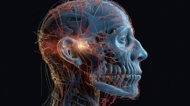 Uma imagem do corpo humano com o cérebro e o sistema nervoso Generative ai