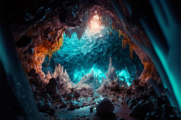 Uma imagem do interior de uma caverna Generative Ai