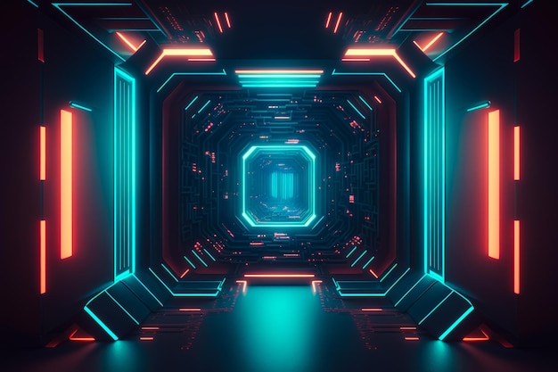 Uma imagem do túnel futurista com luzes de neon Generative AI