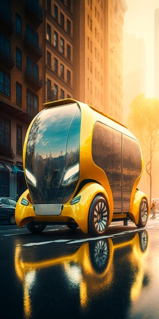 Uma imagem do veículo futurista na rua da cidade Generative AI