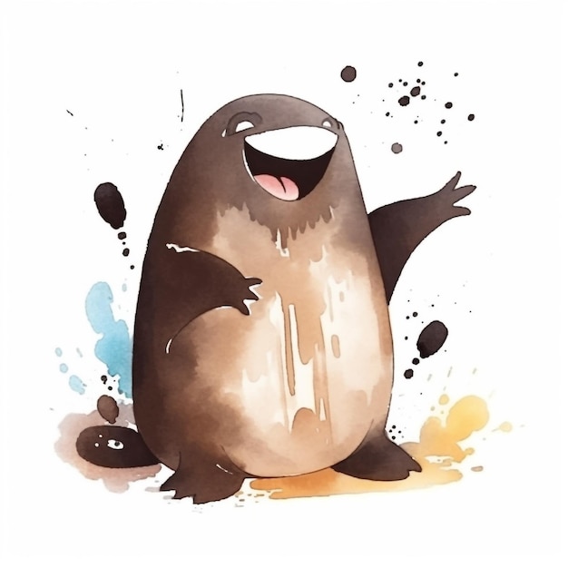 Uma imagem dos desenhos animados de um pinguim feliz com um rosto branco.