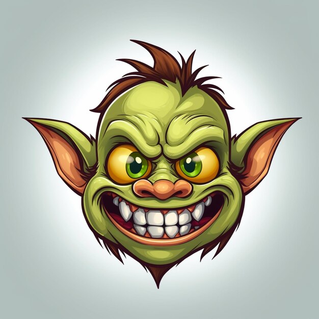 Uma imagem dos desenhos animados de um troll verde com um grande sorriso e um grande sorriso.