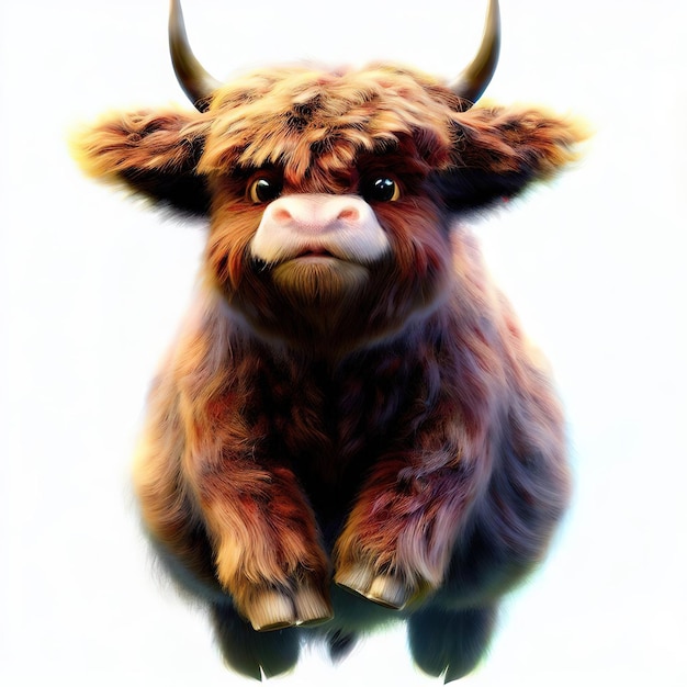 Uma imagem dos desenhos animados de uma vaca marrom com chifres e um fundo branco.