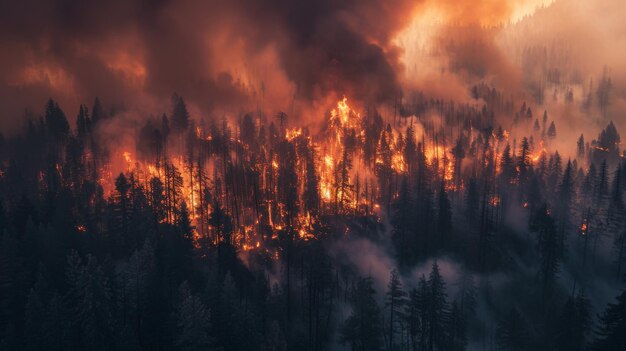 Uma imagem dramática de um incêndio furioso se espalhando por uma floresta destacando o poder destrutivo da natureza39s incêndios florestais