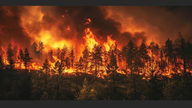 Uma imagem dramática de um incêndio furioso se espalhando por uma floresta destacando o poder destrutivo da natureza39s incêndios florestais