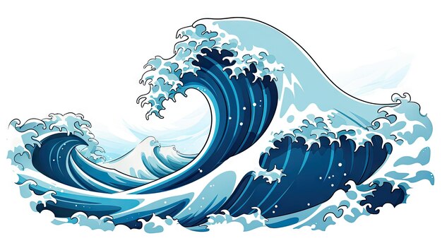 uma imagem dramática de uma onda de tsunami em estilo de desenho animado mostrando uma grande onda azul do mar como um ícone de cor de cataclismo