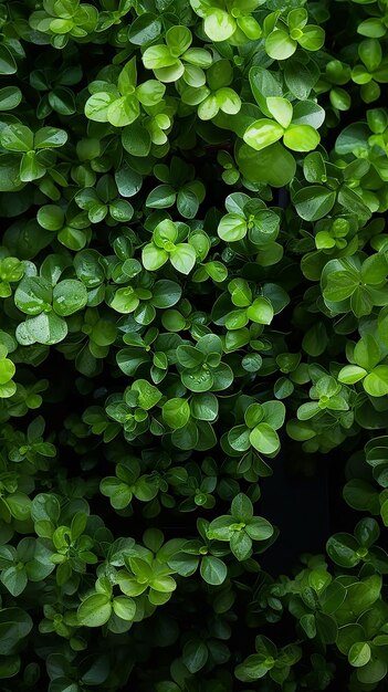 Uma imagem em close-up de um arbusto natural de folhas de plantas verdes espalhadas