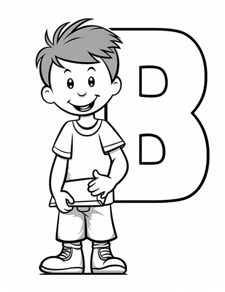 Foto uma imagem em preto e branco de um menino segurando um livro e uma letra b generativa ai