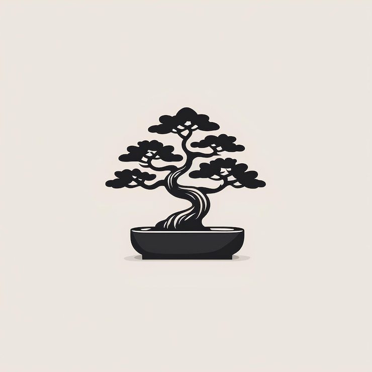 Foto uma imagem em preto e branco de uma árvore de bonsai