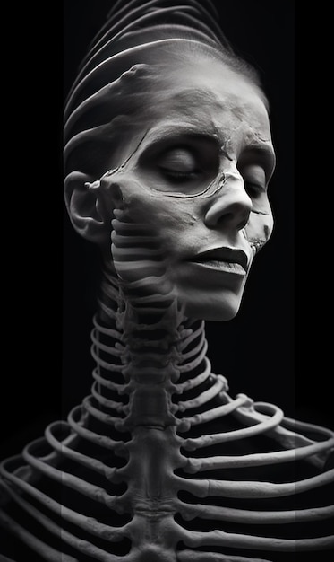 Foto uma imagem em preto e branco de uma cabeça humana com uma cabeça de esqueleto