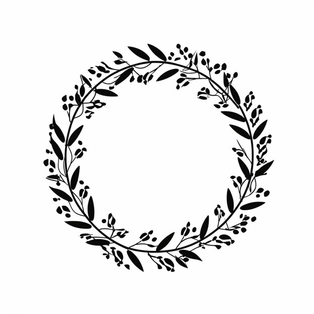 uma imagem em preto e branco de uma coroa de folhas e frutos generativos ai