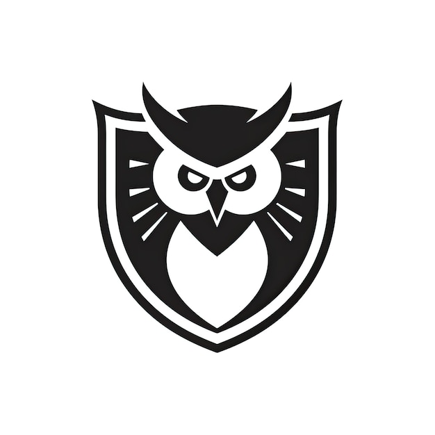 Foto uma imagem em preto e branco de uma coruja com um escudo preto.