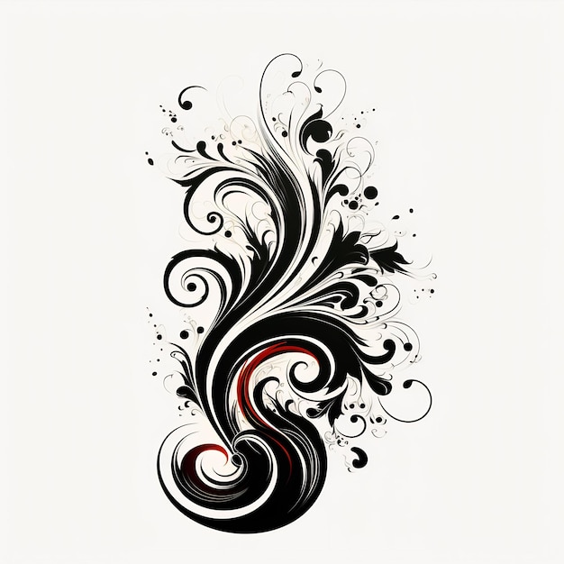 uma imagem em preto e vermelho de uma flor e um desenho que diz "s"