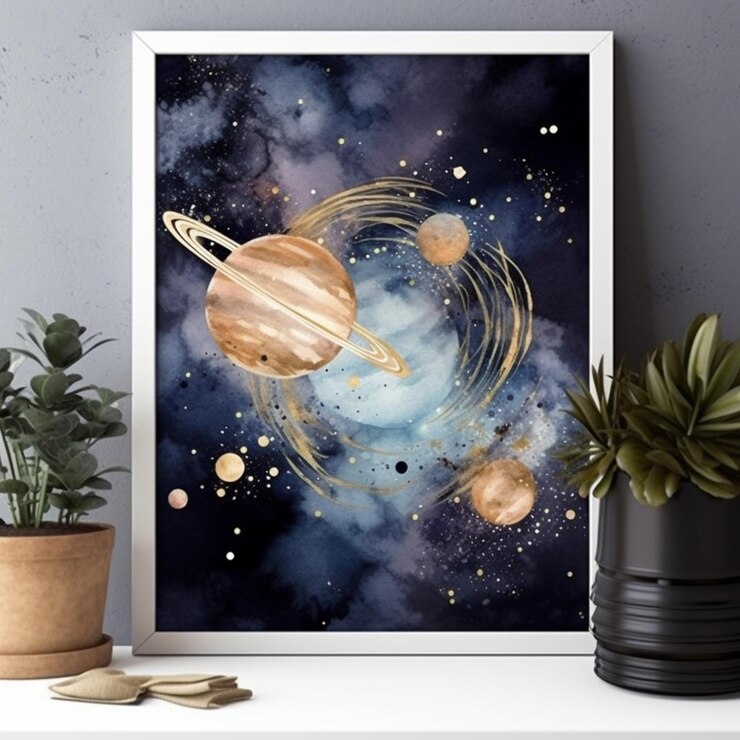 Foto uma imagem emoldurada de uma cena espacial com planetas e estrelas generativos ai