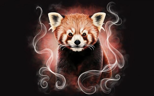 uma imagem etérea e hipnotizante de um panda vermelho abraçar os estilos de ilustração fantasia escura e mistério cinematográfico a natureza esquiva de fumaça