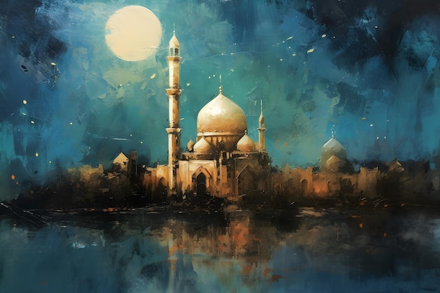 Uma imagem evocativa que captura a serenidade e a espiritualidade das noites do Ramadã Generative AI