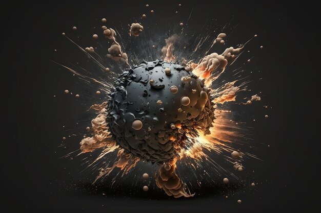 Uma imagem fantástica de bombas durante uma explosão de fumaça de fogo em um fundo escuroGenerative AI