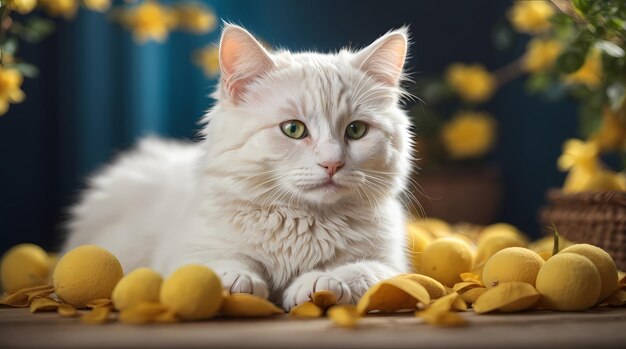 Uma imagem fotorrealista maravilha com bigodes da fofura de um adorável gato branco