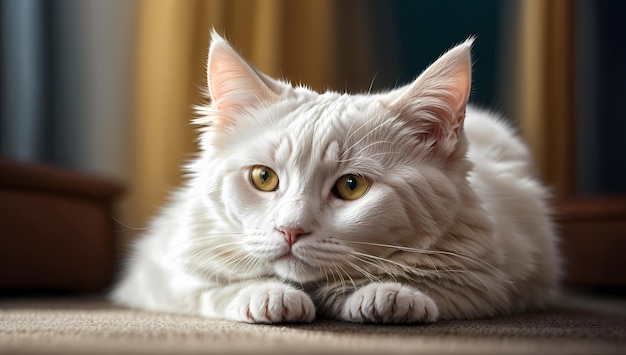 Uma imagem fotorrealista maravilha com bigodes da fofura de um adorável gato branco