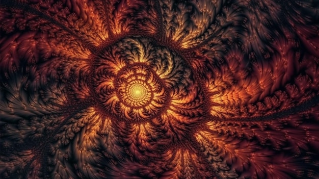 Uma imagem fractal de uma espiral com um padrão de folha verde generative ai