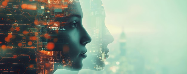 Uma imagem futurista ilustrando a integração da IA no mundo corporativo Conceito AIDriven Workforce Automation in Business Soluções corporativas futuristas