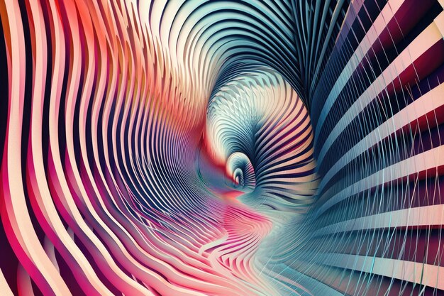 Uma imagem gerada por computador que retrata um desenho espiral detalhado com padrões intrincados e cores vibrantes Inspirado por ilusão óptica fundo abstrato com profundidade e perspectiva Gerado por IA