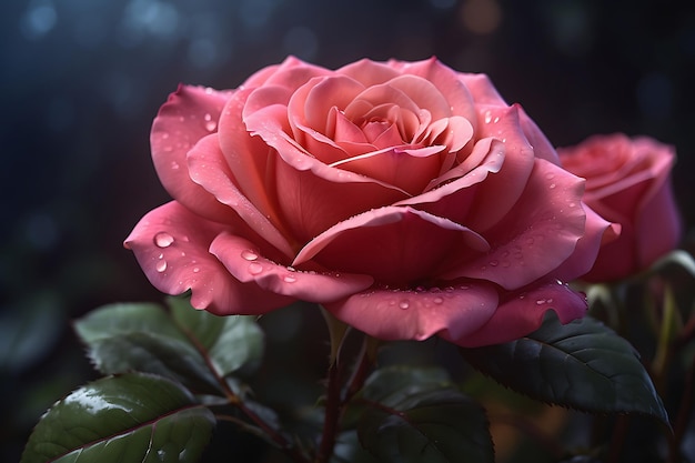 Uma imagem HD de tirar o fôlego de uma rosa cujas pétalas aveludadas brilham na etérea luz da lua