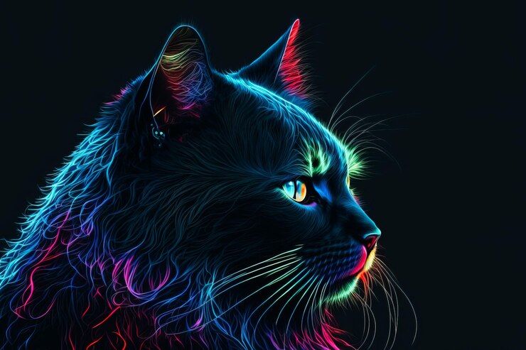 Foto uma imagem hipnotizante de um elegante gato preto delineado em luzes neon rgb