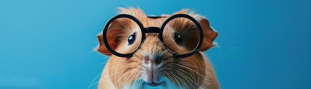 Uma imagem humorística de um coelho-da-índia bonito vestindo trajes de cientista com óculos redondos