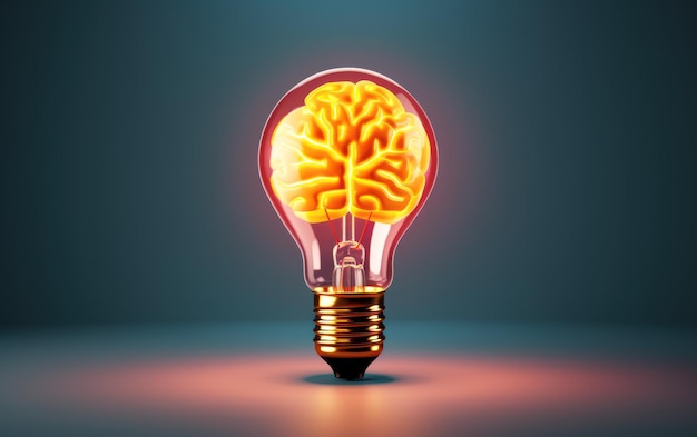 Uma imagem iluminadora que retrata um cérebro humano dentro de uma lâmpada