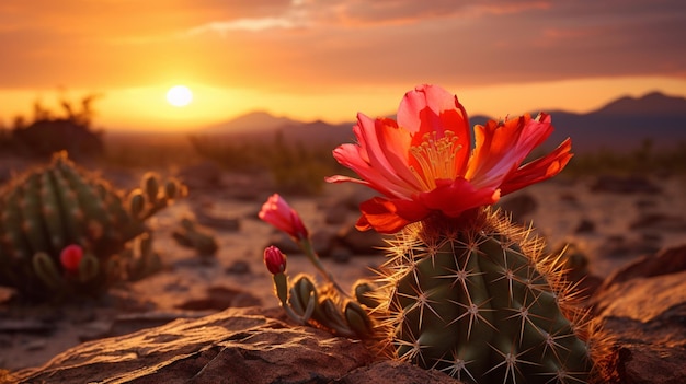 Foto uma imagem incrível de uma flor de cacto no deserto a florescer.