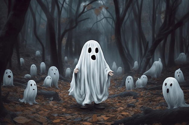 Uma imagem incrível e elegante do fantasma do Dia das Bruxas gerada pela IA.