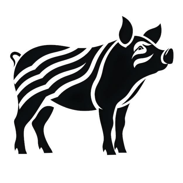 Uma imagem preto e branco da silhueta de um porco