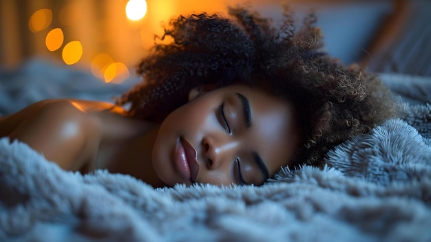 Uma imagem serena de uma jovem mulher afro-americana dormindo tranquilamente em uma cama confortável Conceito Retrato Estilo de vida Sono Relaxamento Diversidade
