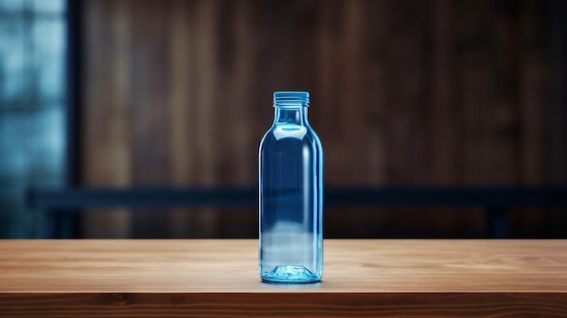 Uma imagem simples de uma garrafa de água azul colocada