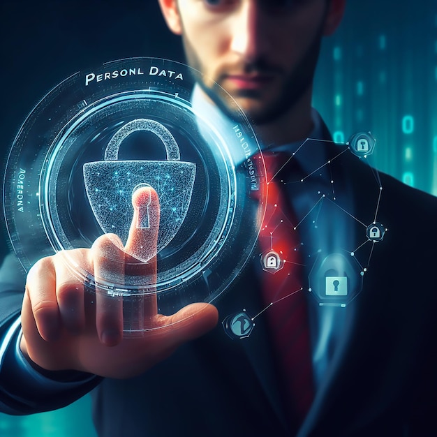 Uma imagem sobre o tema da protecção de dados pessoais uma fechadura e um escudo que proporcionam segurança