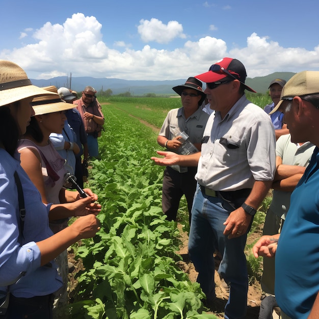 Foto uma imagen muy detallada de un grupo de agricultores entre plantas