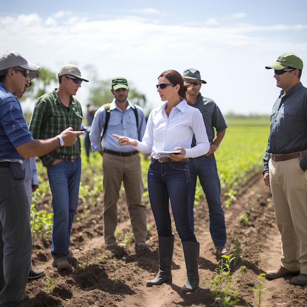 Foto uma imagen muy detallada de un grupo de agricultores entre plantas