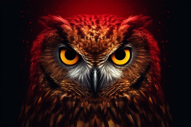 Uma impressão de arte digital de uma coruja com um capuz vermelho e