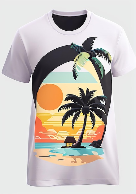 Foto uma impressão de coconut tree sun sea em uma t-shirt