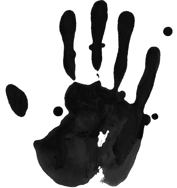 Uma impressão de mão com tinta preta