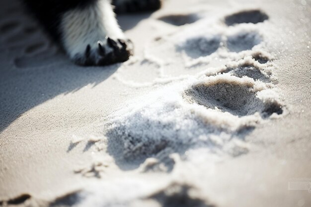 Foto uma impressão de pata de urso polar na areia com uma estrela no meio