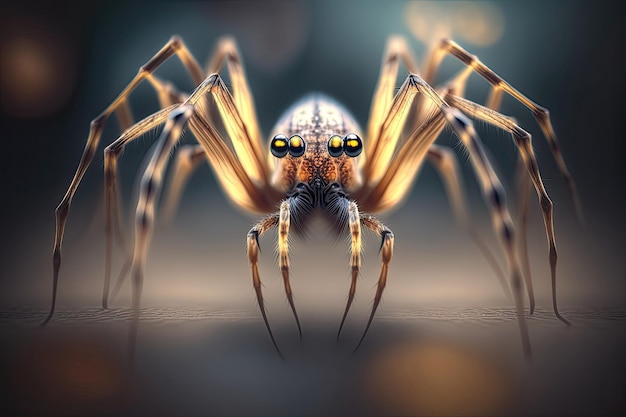 Uma impressionante fotografia macro das pernas delicadas e intrincadas de uma aranha com um fundo desfocado de cor pastel adicionando um toque suave Gerado de IA